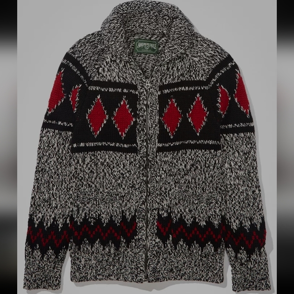 AE Soft Fair Isle Cardigan Zip Up Pockets Grandpa Holiday Winter Thick Knit Med - Picture 1 of 16